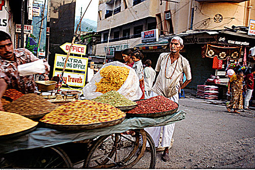街头摊贩,销售,调味品,瓦腊纳西,印度