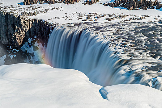 峡谷,落下,水,大量,瀑布,冬天,北方,冰岛,欧洲