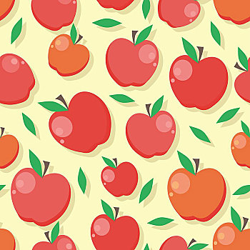 苹果,无缝,图案,成熟,红苹果,叶子,多汁,新鲜,健康食物,矢量,插画,白色背景,背景
