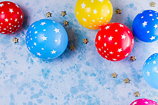 鲜明,彩色,节庆,聚会,场景,气球,蓝色背景,背景,风格,生日,贺卡,留白