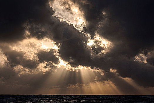 落日,光线,乌云,上方,海洋,布鲁维拉,西部,省,斯里兰卡,亚洲