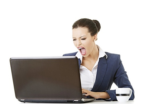 愤怒,职业女性,叫,笔记本电脑