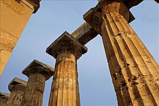 庙宇,柱子,塞利农特,西西里,意大利南部,欧洲