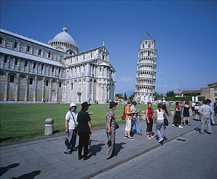 大教堂,游客,夏天,比萨,托斯卡纳,意大利,欧洲,世界遗产