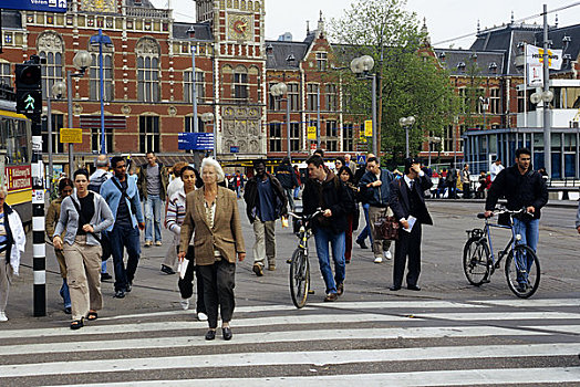 荷兰,阿姆斯特丹,街景,人,人行横道