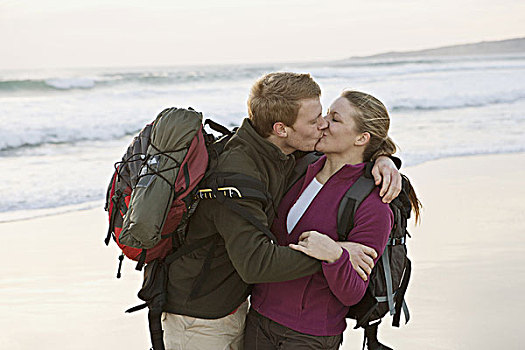 背包旅行,亲吻,海滩