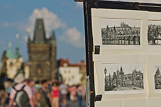 艺术家,销售,艺术,历史,查理大桥,布拉格,捷克共和国,欧洲