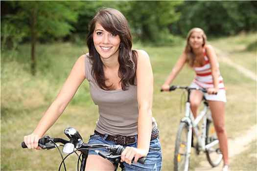 头像,两个女孩,自行车