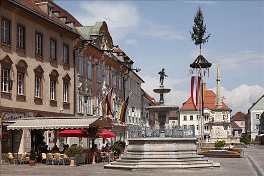 大广场,巴洛克,建筑,市政厅,喷泉,卡林西亚,奥地利,欧洲