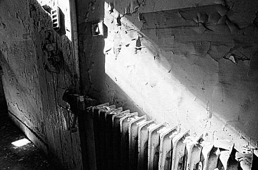墙壁,走廊,暖气,斜,亮光,老,监狱,佛罗伦萨,意大利,十月,2001年