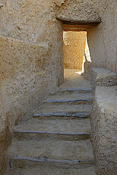 楼梯,打开,入口,要塞,老城,锡瓦绿洲,西瓦绿洲,利比亚沙漠,撒哈拉沙漠,埃及