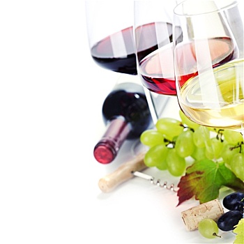 玻璃杯,白人,红色,玫瑰葡萄酒,葡萄