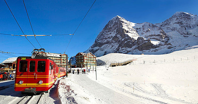 少女峰,列车,冬天,山,艾格尔峰,左边,阿尔卑斯山,瑞士,欧洲