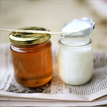蜂蜜,酸奶,法国,报纸