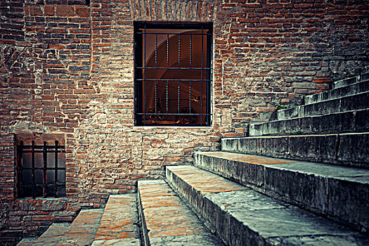 意大利,锡耶纳,老建筑,特写,楼梯,窗户,砖墙