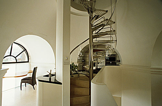 螺旋楼梯,雕塑,中心,现代,厨房