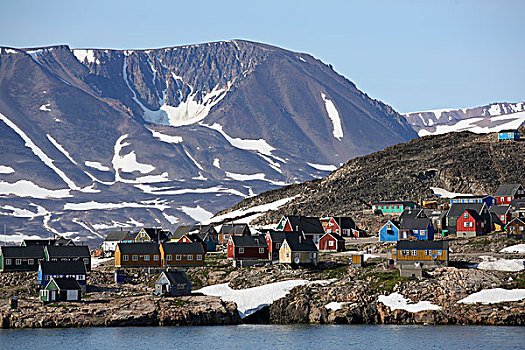格陵兰,风景,许多,彩色,乡村,房子,山