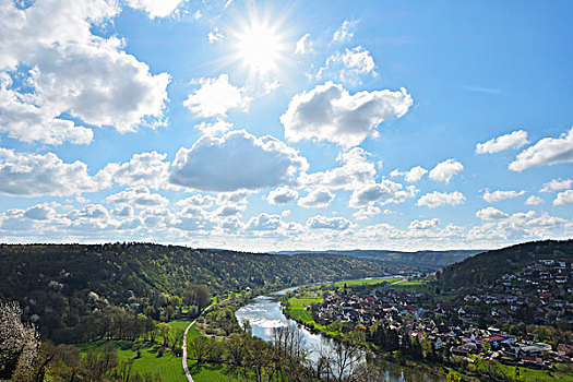 俯视,河,太阳,奥登瓦尔德,巴登符腾堡,德国