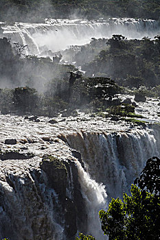 特写,瀑布,层叠,俯视,边缘,风景,伊瓜苏瀑布,伊瓜苏国家公园,巴西
