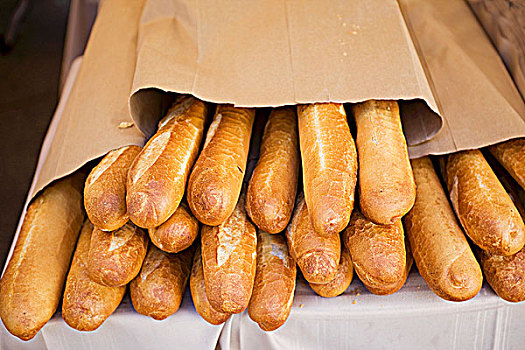 面包,法式面包,纸袋,市场