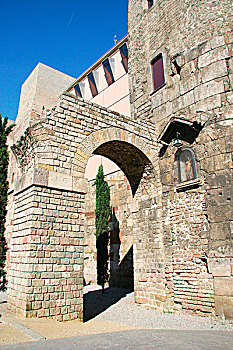 罗马艺术,罗马,墙壁,两个,拱,水道,水,城市,迟,公元前1世纪,巴塞罗那,加泰罗尼亚,西班牙