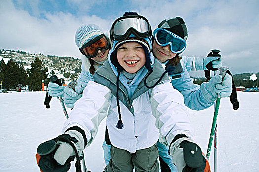 孩子,滑雪,站立,滑雪坡,头像