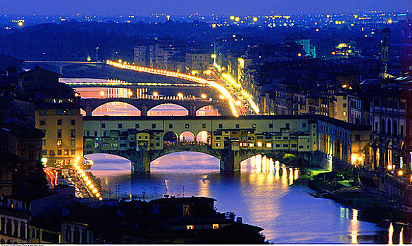 阿尔诺河,黄昏,维奇奥桥,佛罗伦萨,托斯卡纳,意大利