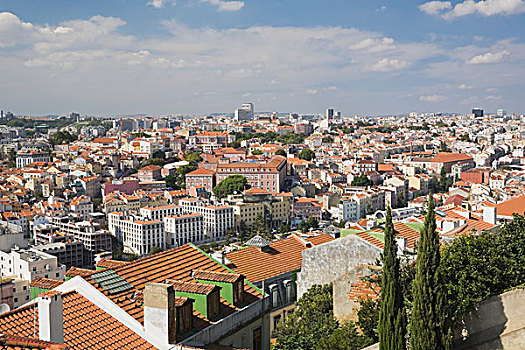赤陶,屋顶,天际线,城堡,里斯本,葡萄牙