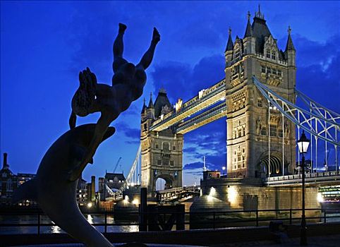 英格兰,伦敦,塔桥,雕塑,剪影