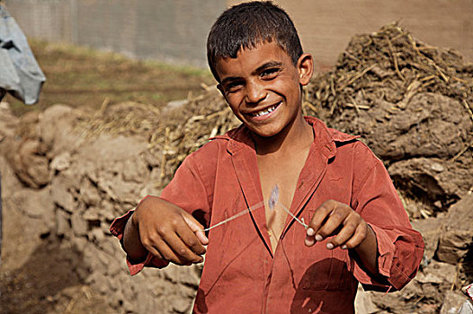 男孩,乡村,公里,北方,城市,地区,埃及,六月,2007年