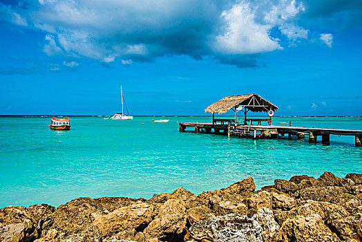 木质,码头,青绿色,水,多巴哥岛,特立尼达和多巴哥,加勒比