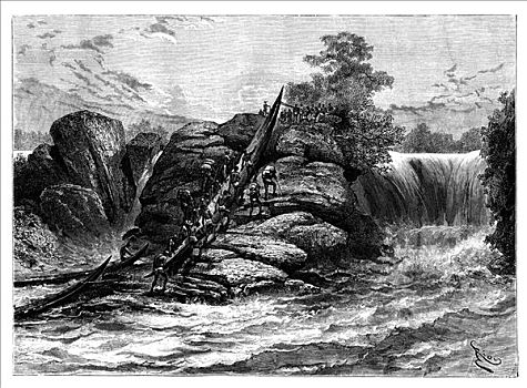 瀑布,加蓬,19世纪,艺术家