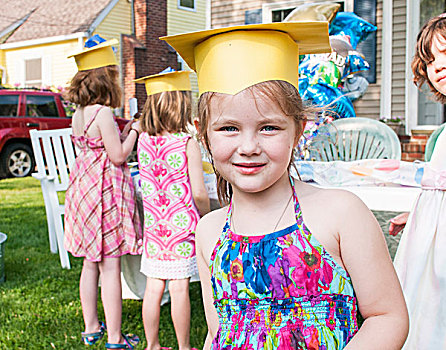 女孩,头像,幼儿园,毕业,穿,纸,学士帽