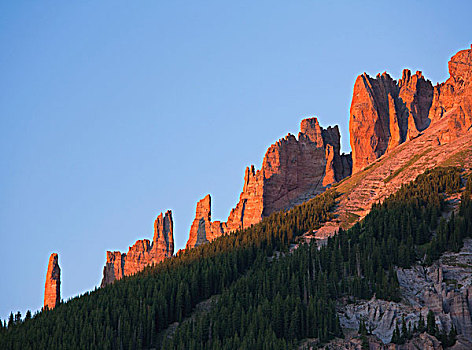 岩石,尖顶,山脊,圣胡安山,抓住,光线,落日,科罗拉多,美国