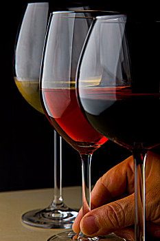 玻璃杯,白人,红色,玫瑰葡萄酒