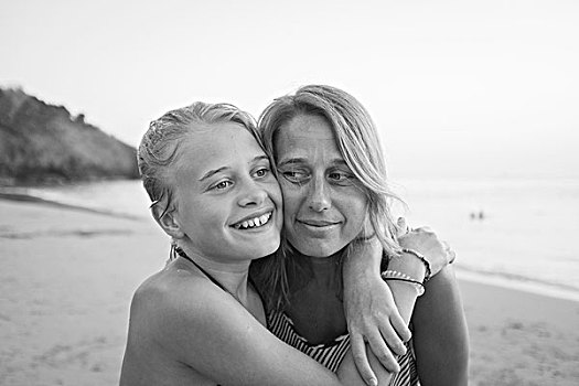 女孩,母亲,海滩