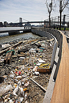 垃圾,材质,堤岸,水