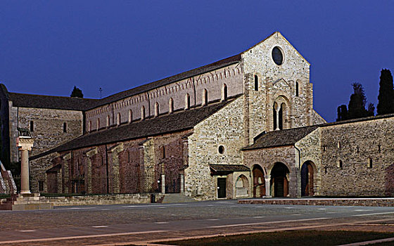 大教堂,阿奎利亚,夜景,广场,意大利,欧洲
