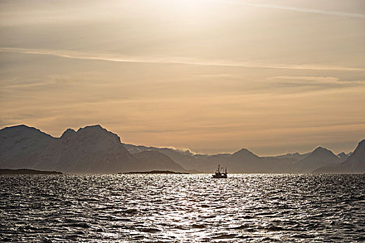 船,逆光,罗弗敦群岛,挪威,欧洲