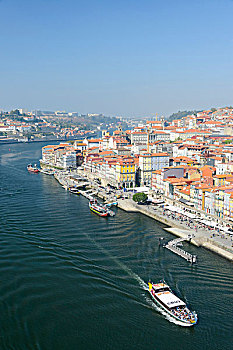 俯视,船,杜罗河,欧洲,城市,波尔图,葡萄牙