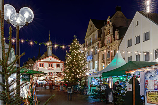 圣诞节,市集,市场,老市政厅,行人,中心,水疗,城镇,蓝色,钟点,圣诞装饰,坏,弗兰克尼亚,巴伐利亚,德国,欧洲