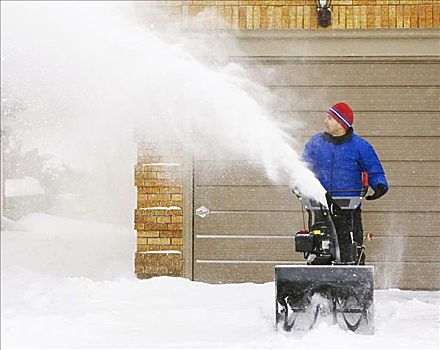 男人,吹雪机