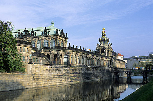 德国,德累斯顿,茨温格尔宫,巴洛克式建筑,护城河