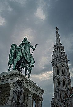 雕塑,圣史蒂芬,马提亚斯教堂,黄昏,匈牙利,布达佩斯