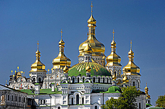 金色,穹顶,教堂,领土,洞穴,寺院,基辅,乌克兰,东欧,建筑,巴洛克,建筑风格,前苏联