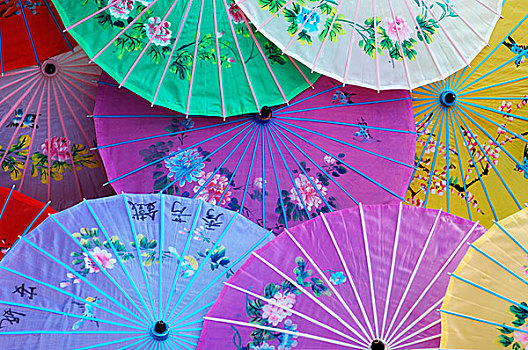 俯视,彩色,中国,丝绸,荫凉,伞