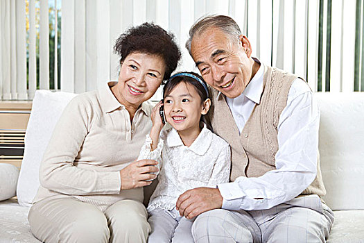 祖父母,孙女,手机,中国,亚洲