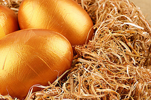 金色,复活节彩蛋,鸟窝,上方,金色背景