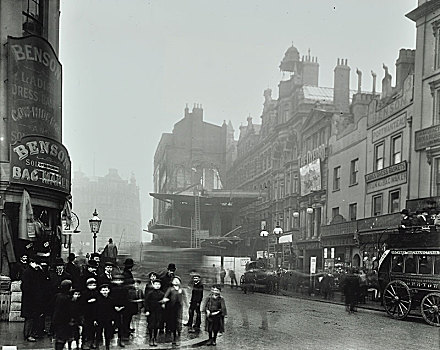 人群,街道,道路,伦敦,19世纪,艺术家,未知