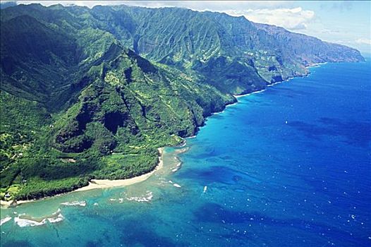 夏威夷,考艾岛,俯视,拿帕里海岸,海岸线,绿色,悬崖